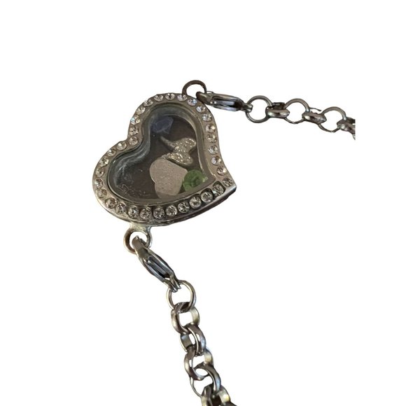 Joy of Shopping Dentist Assistant Tech Heart Floating Charm Bracelet Silver - Picture 2 of 13